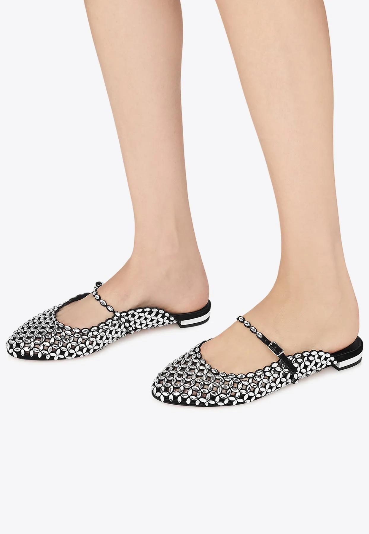 Crystal-Embellished Flat Mules