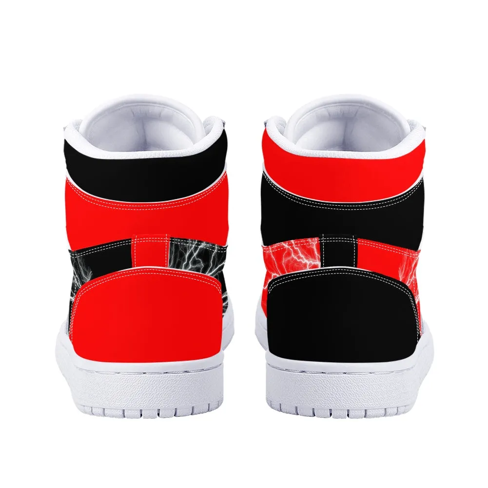 Custom Air Jordan Style Red & Black Lightning High-Top Sneakers