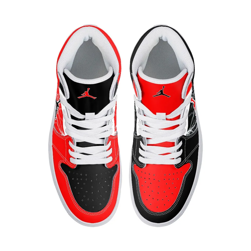 Custom Air Jordan Style Red & Black Lightning High-Top Sneakers