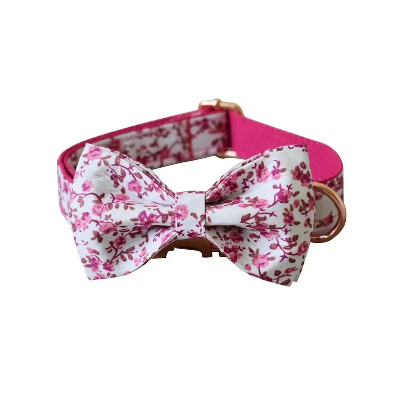 Custom metal buckles engraved floral Dog Collar Bowtie Leash| Personalized Collar Bowtie Leash