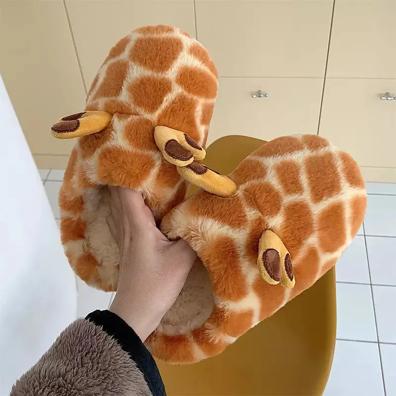 Cute Animal Giraffe Winter Warm Slippers