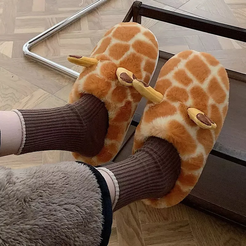 Cute Animal Giraffe Winter Warm Slippers