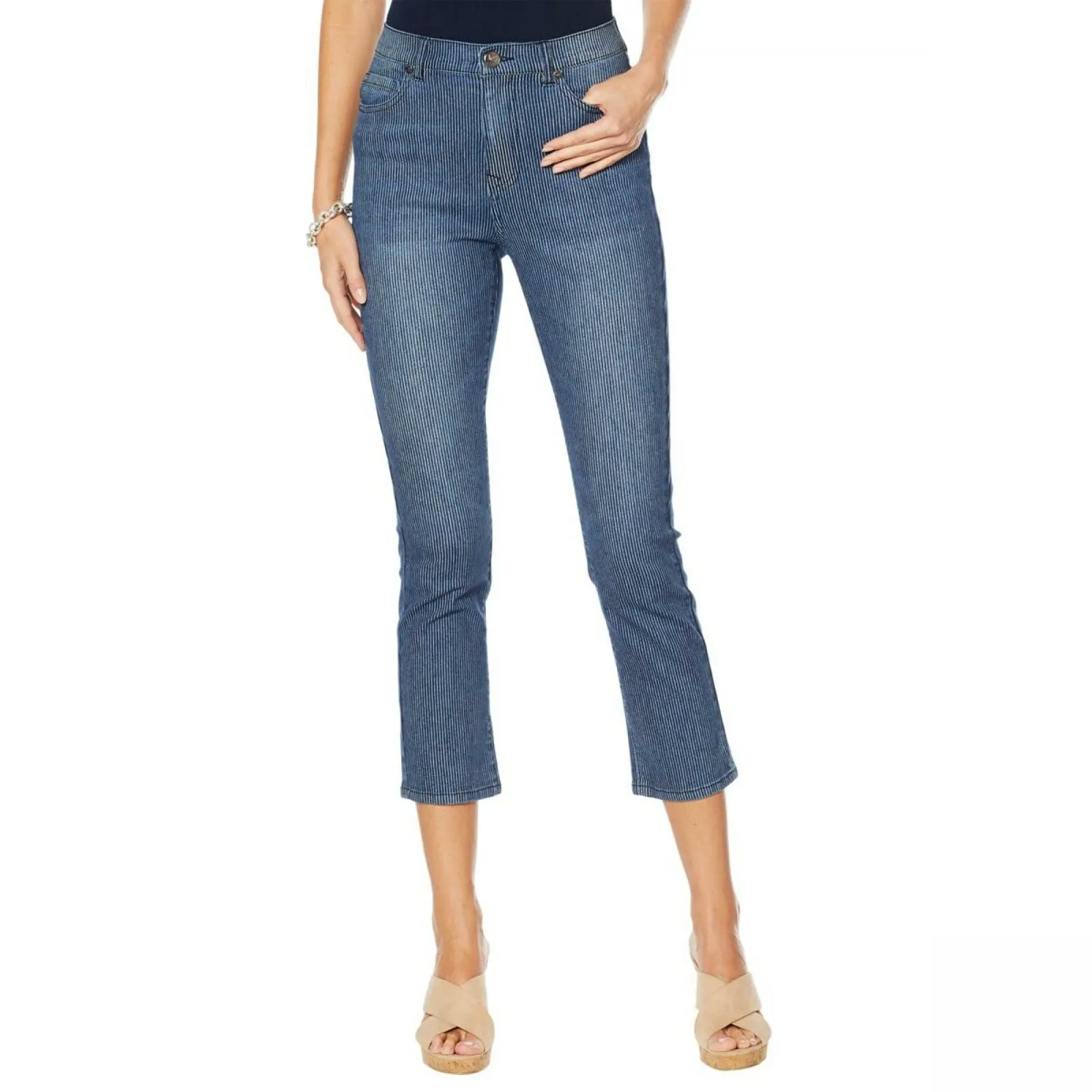 DG2 by Diane Gilman Women's Classic Stretch Pinstripe Crop Jeans
