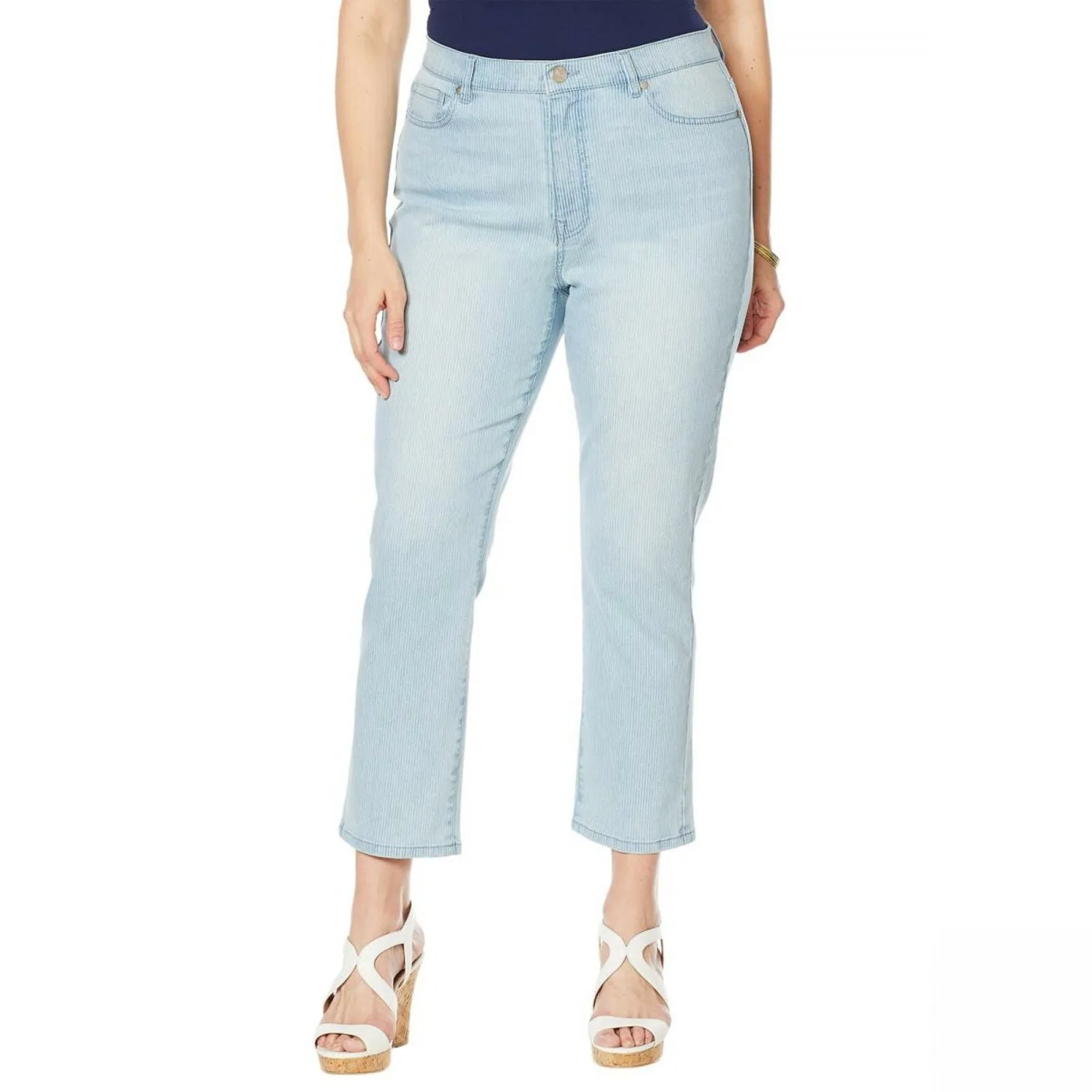 DG2 by Diane Gilman Women's Classic Stretch Pinstripe Crop Jeans
