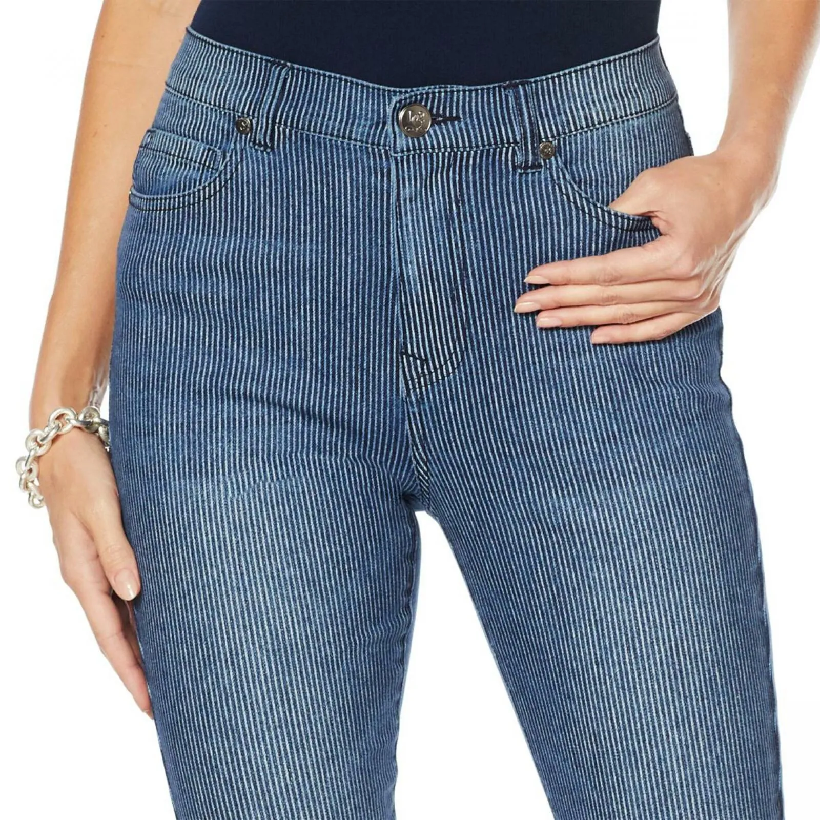 DG2 by Diane Gilman Women's Classic Stretch Pinstripe Crop Jeans