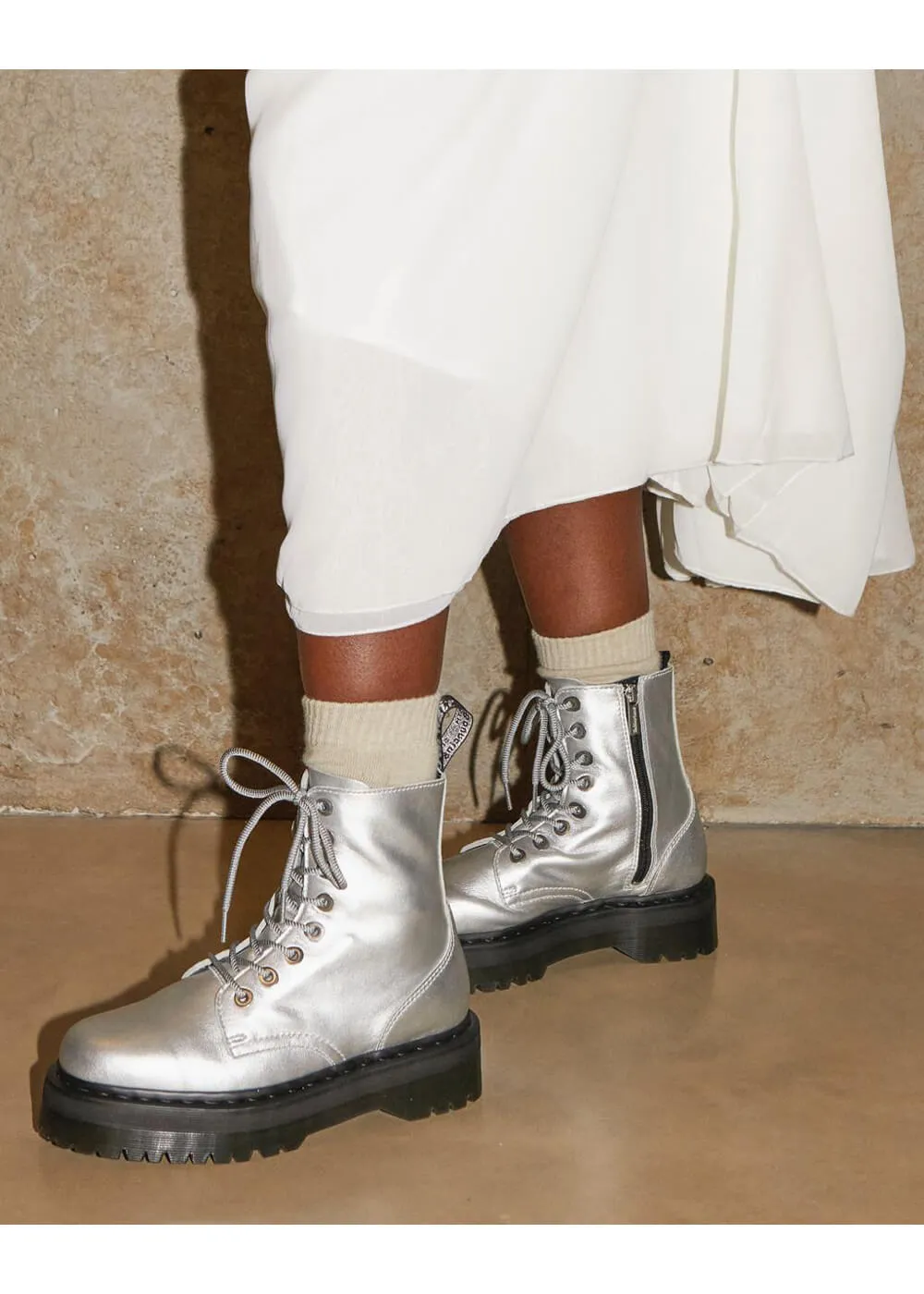 Dr. Martens Jadon Metallic Leather Platform Boots Silver