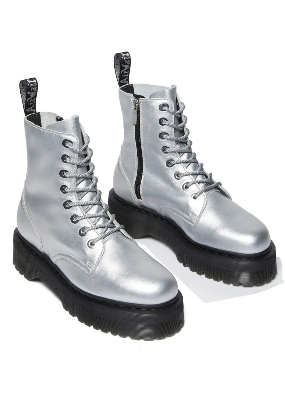 Dr. Martens Jadon Metallic Leather Platform Boots Silver