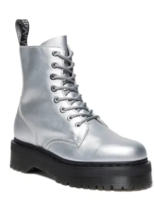 Dr. Martens Jadon Metallic Leather Platform Boots Silver