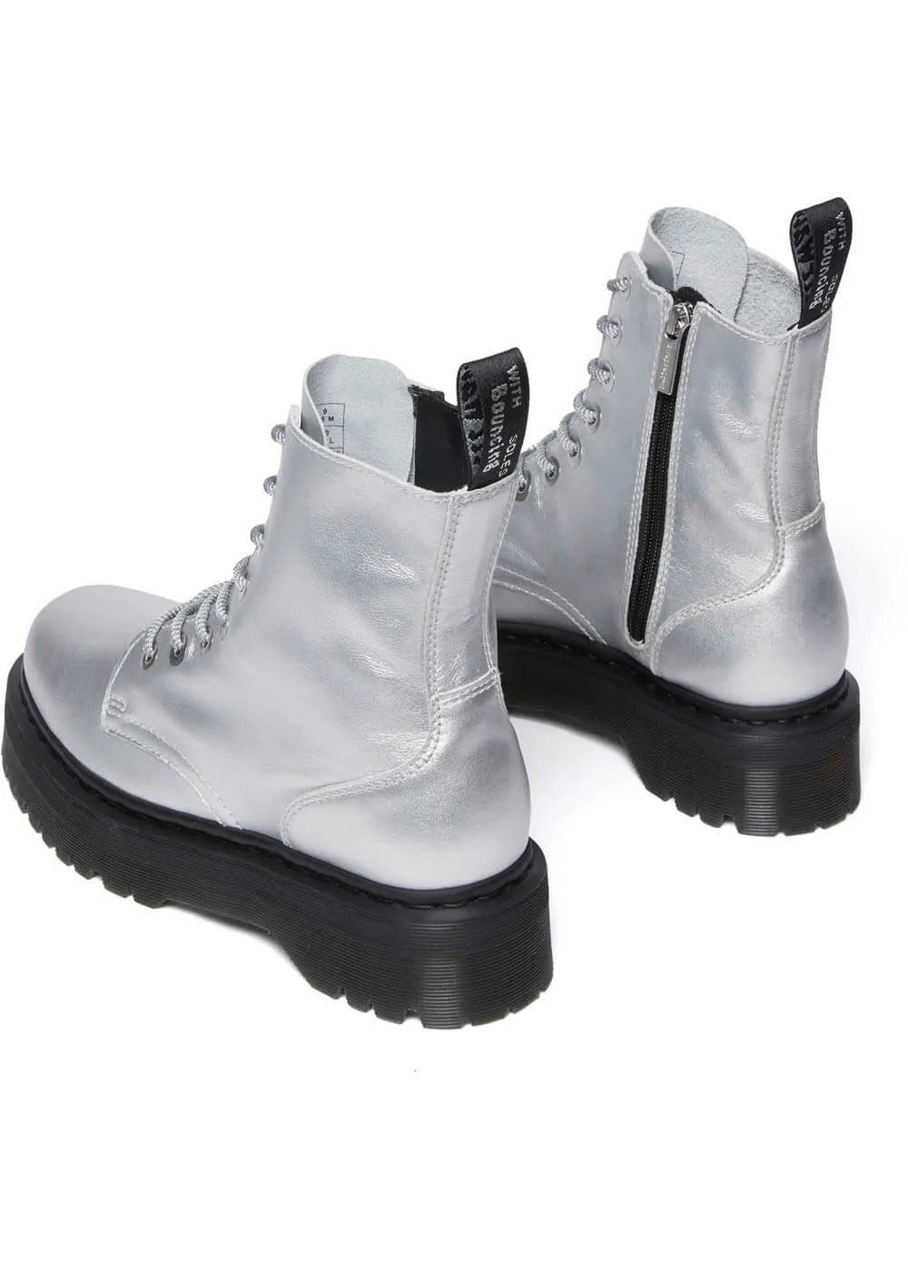 Dr. Martens Jadon Metallic Leather Platform Boots Silver