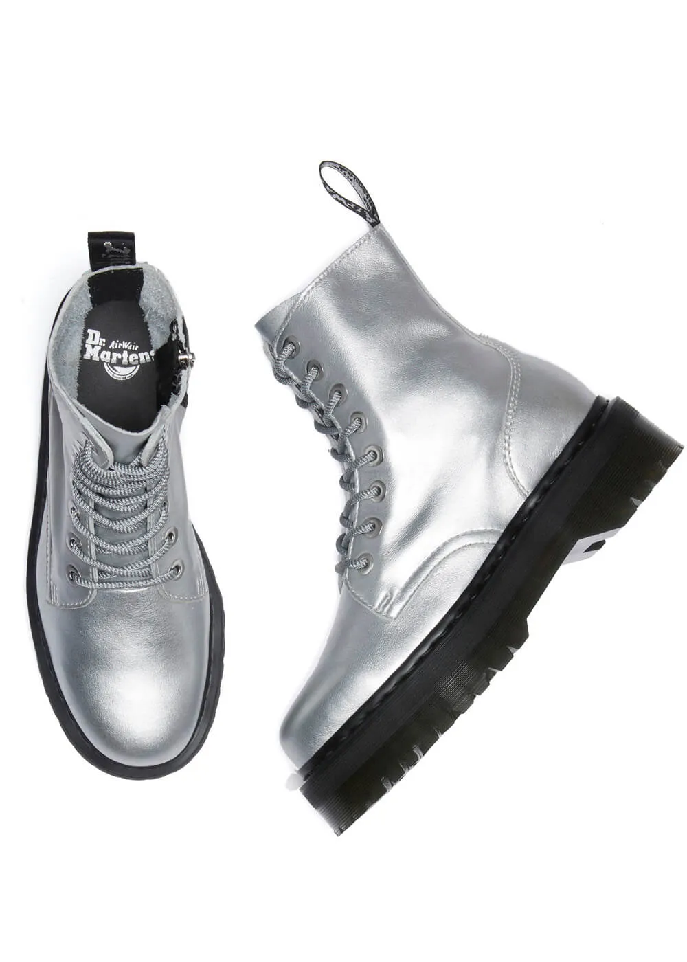 Dr. Martens Jadon Metallic Leather Platform Boots Silver