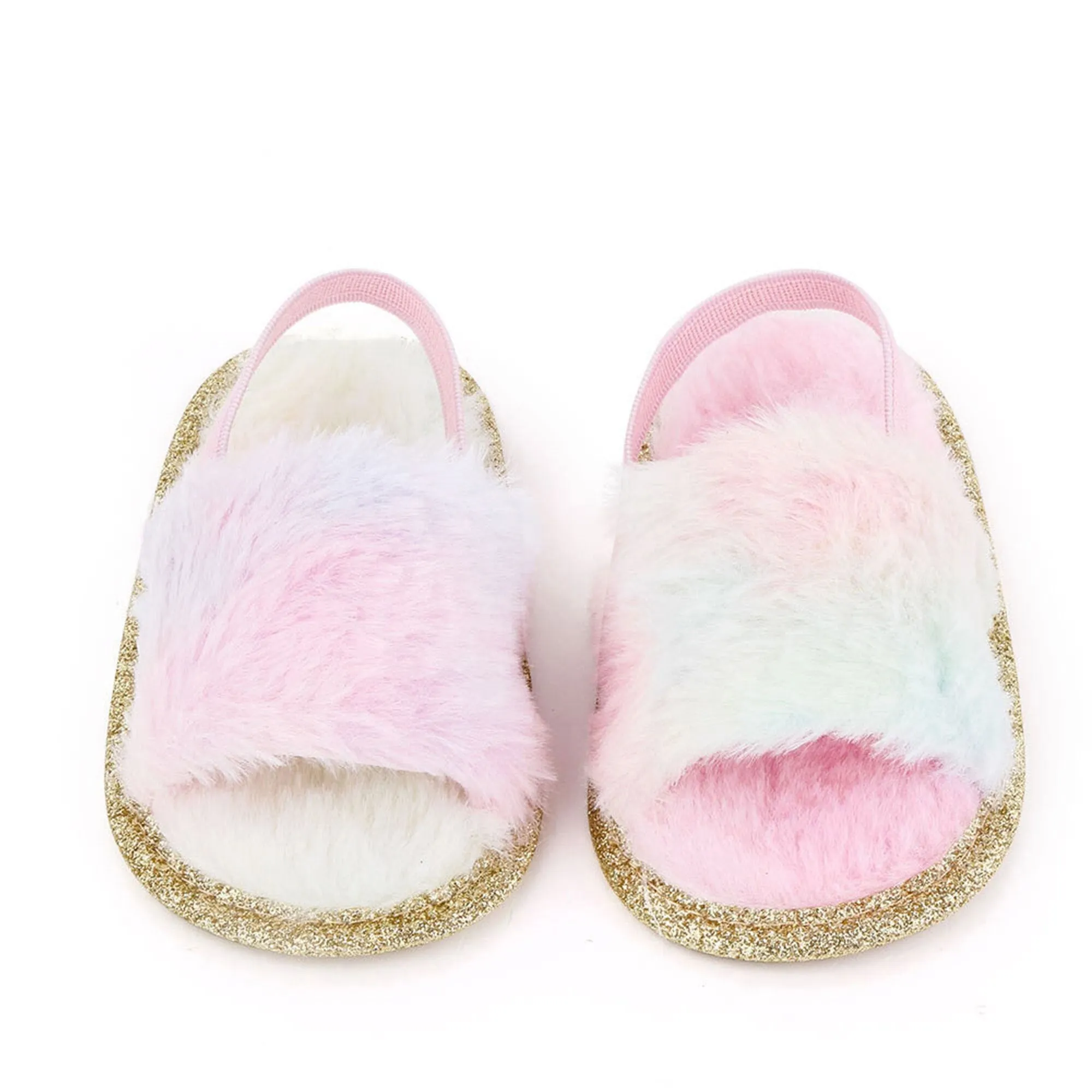 Faux Fur Slippers With Elastic Strap