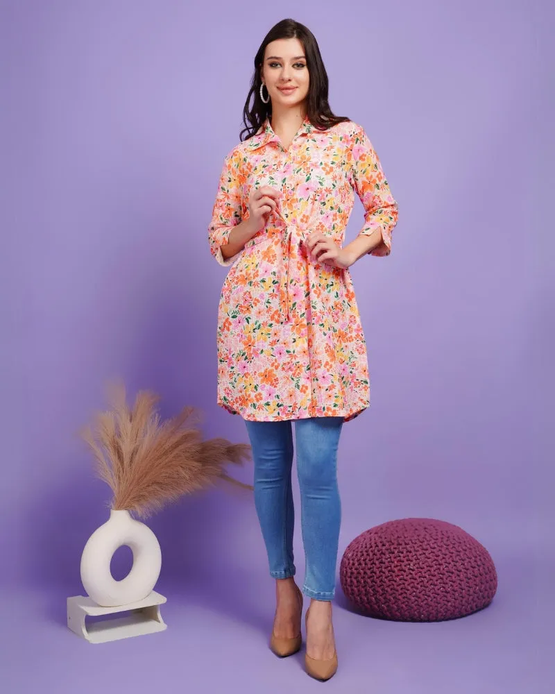 Floral fusion shrug with belt
