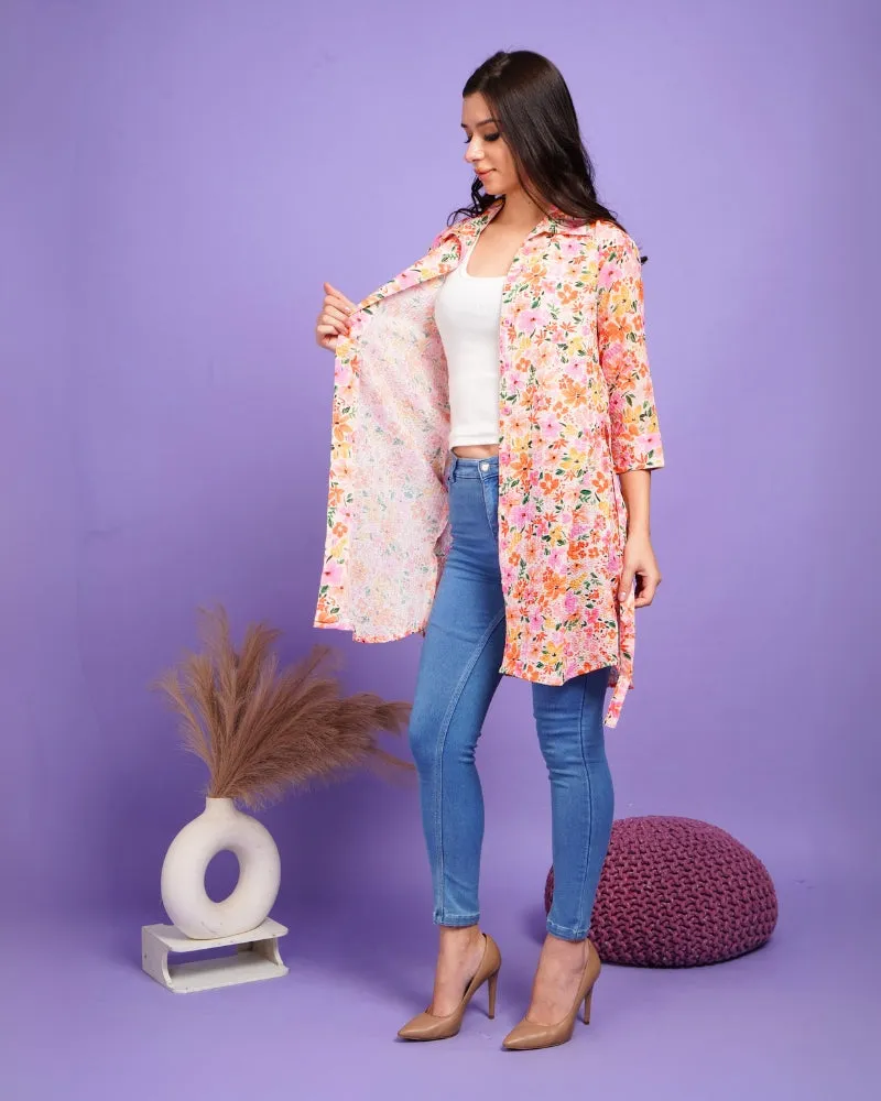 Floral fusion shrug with belt