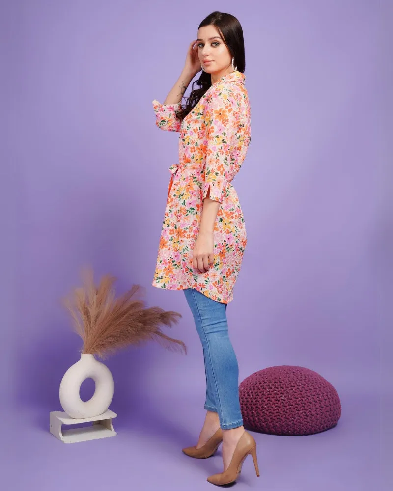 Floral fusion shrug with belt