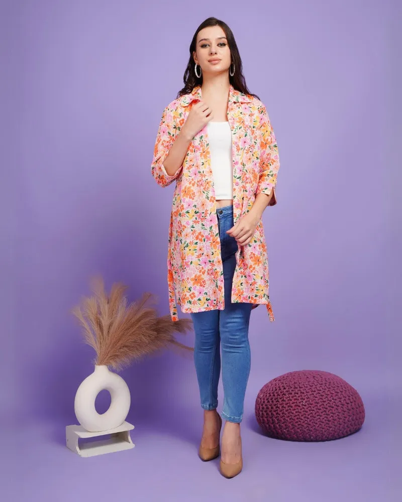 Floral fusion shrug with belt