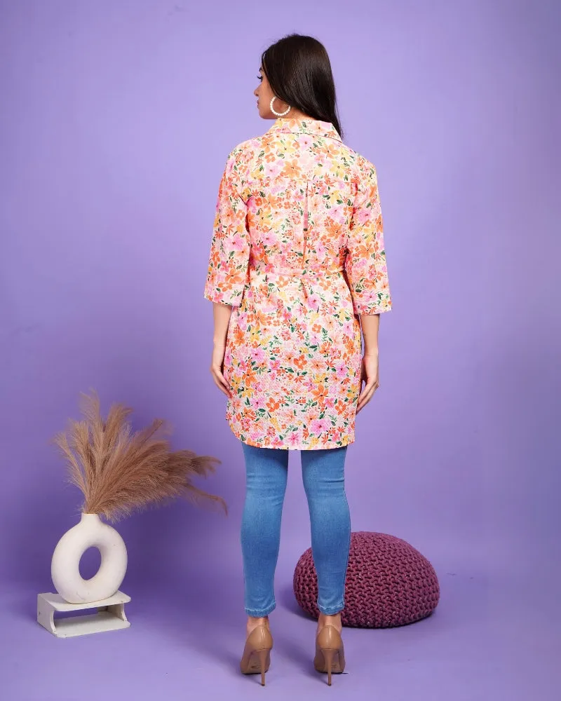 Floral fusion shrug with belt