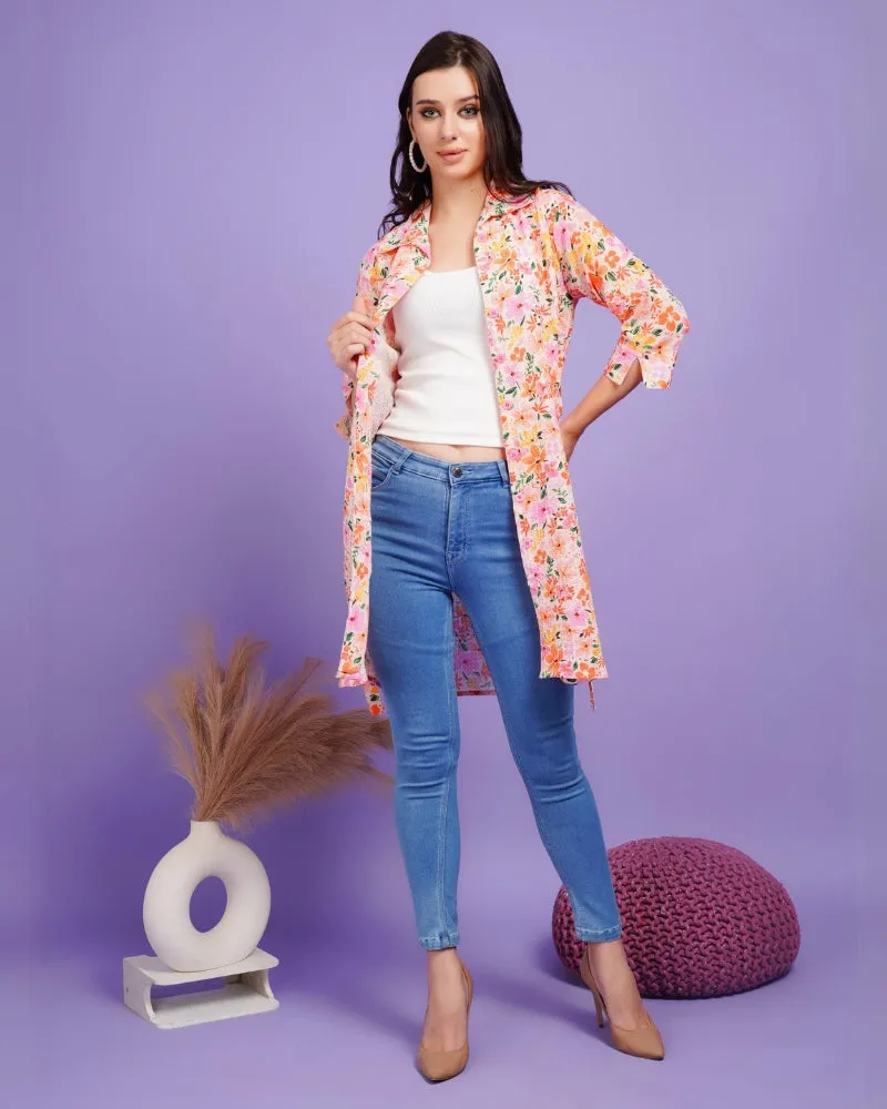 Floral fusion shrug with belt