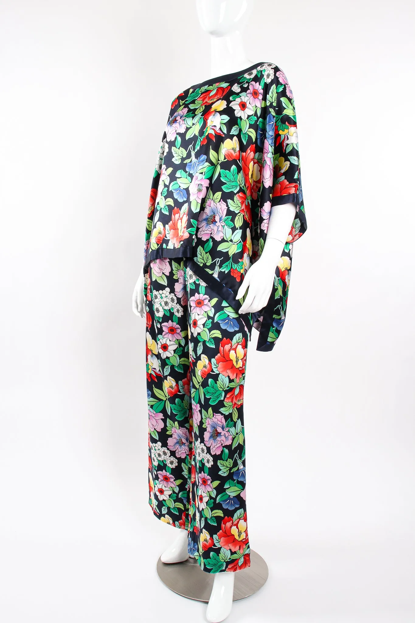 Floral Silk Poncho & Pant Lounge Set