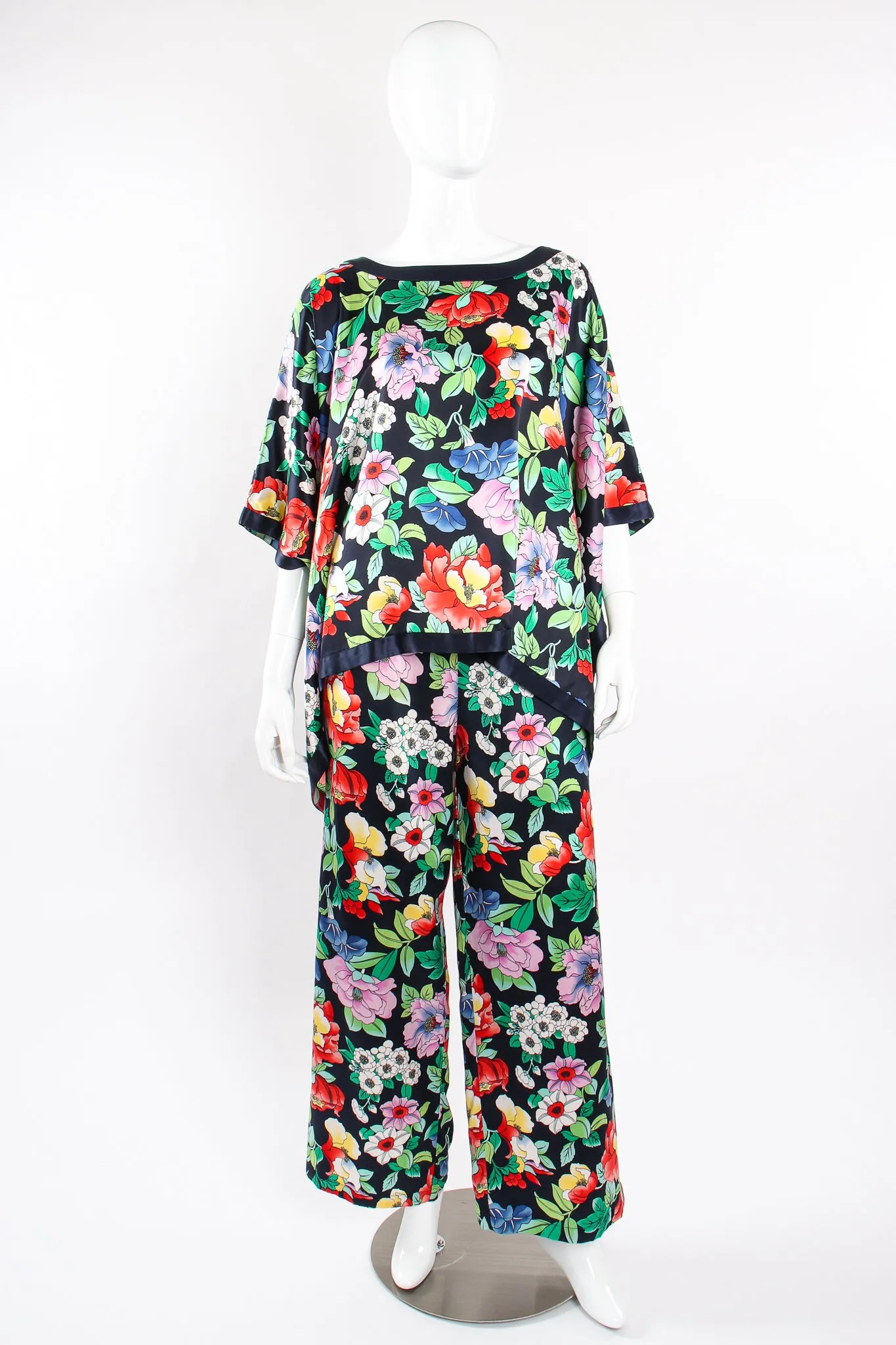 Floral Silk Poncho & Pant Lounge Set