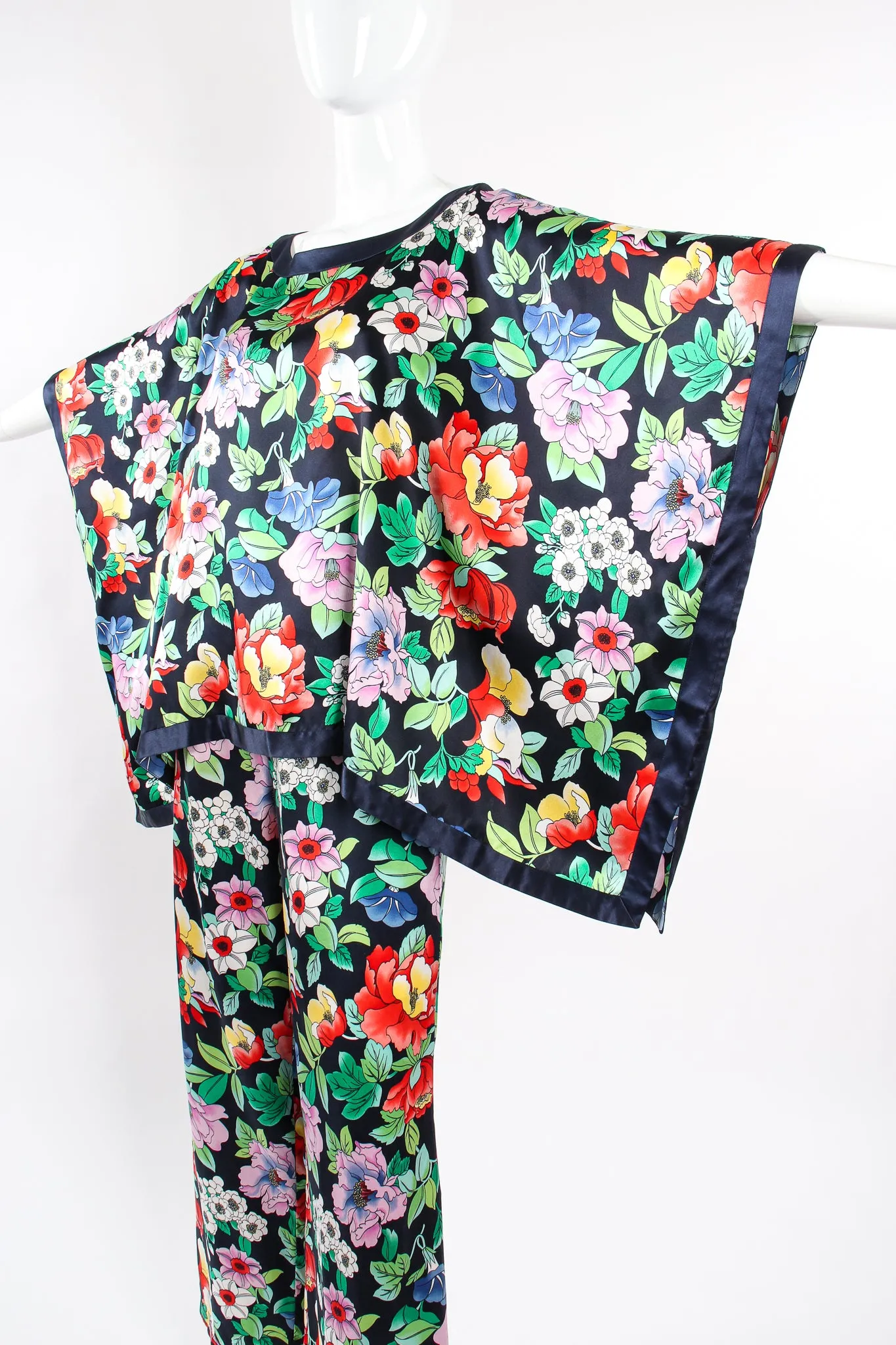 Floral Silk Poncho & Pant Lounge Set