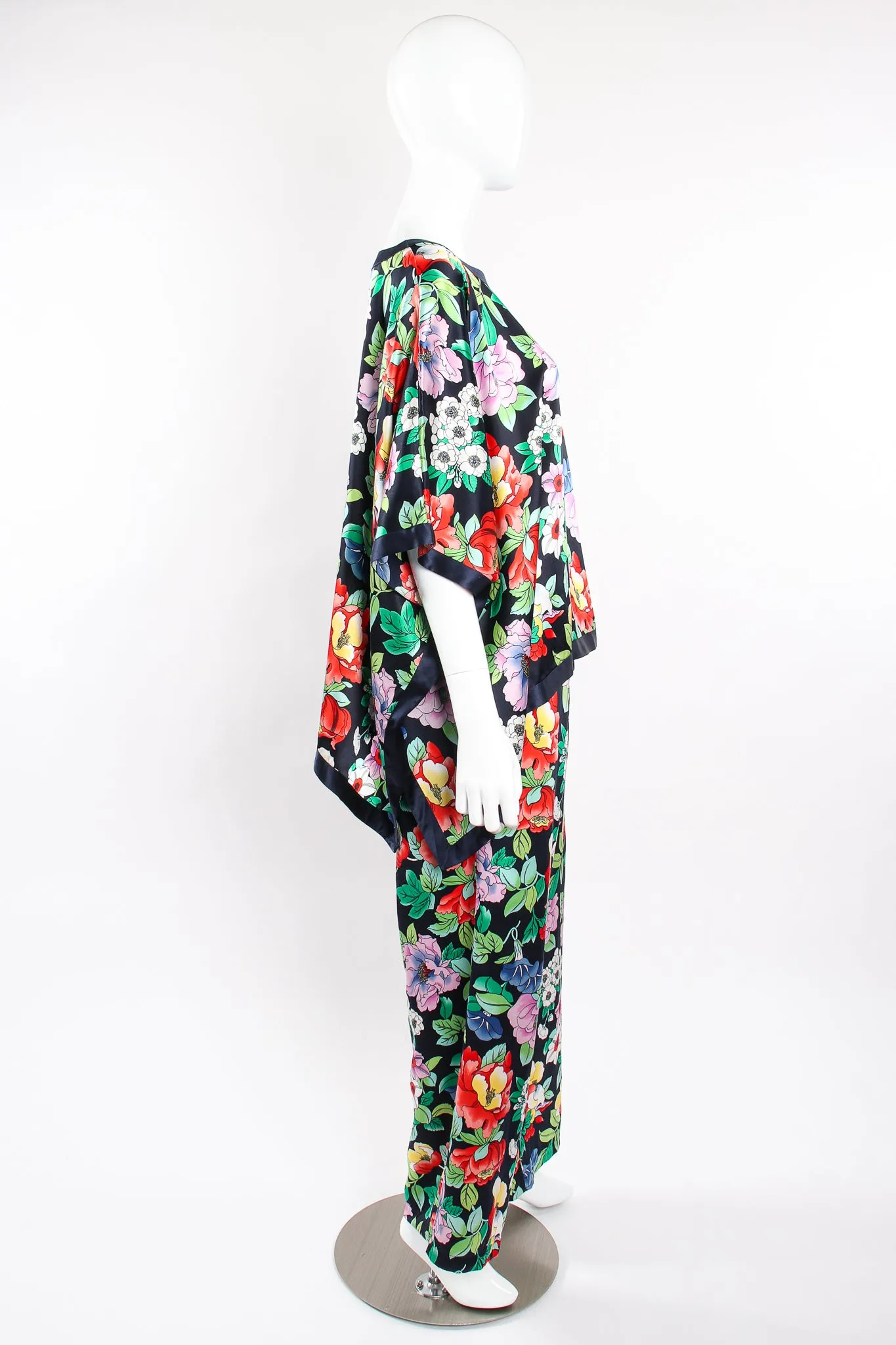 Floral Silk Poncho & Pant Lounge Set