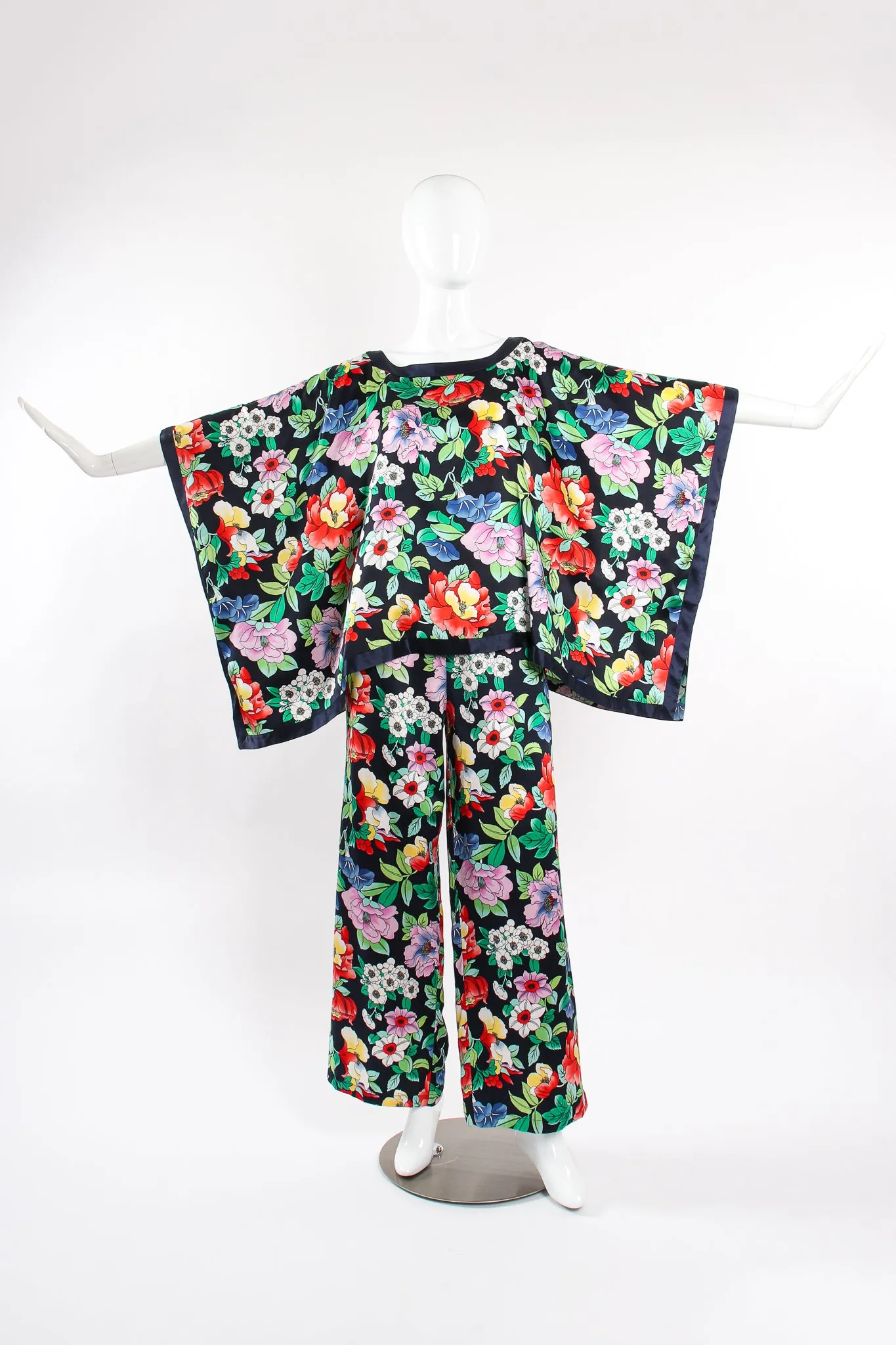 Floral Silk Poncho & Pant Lounge Set