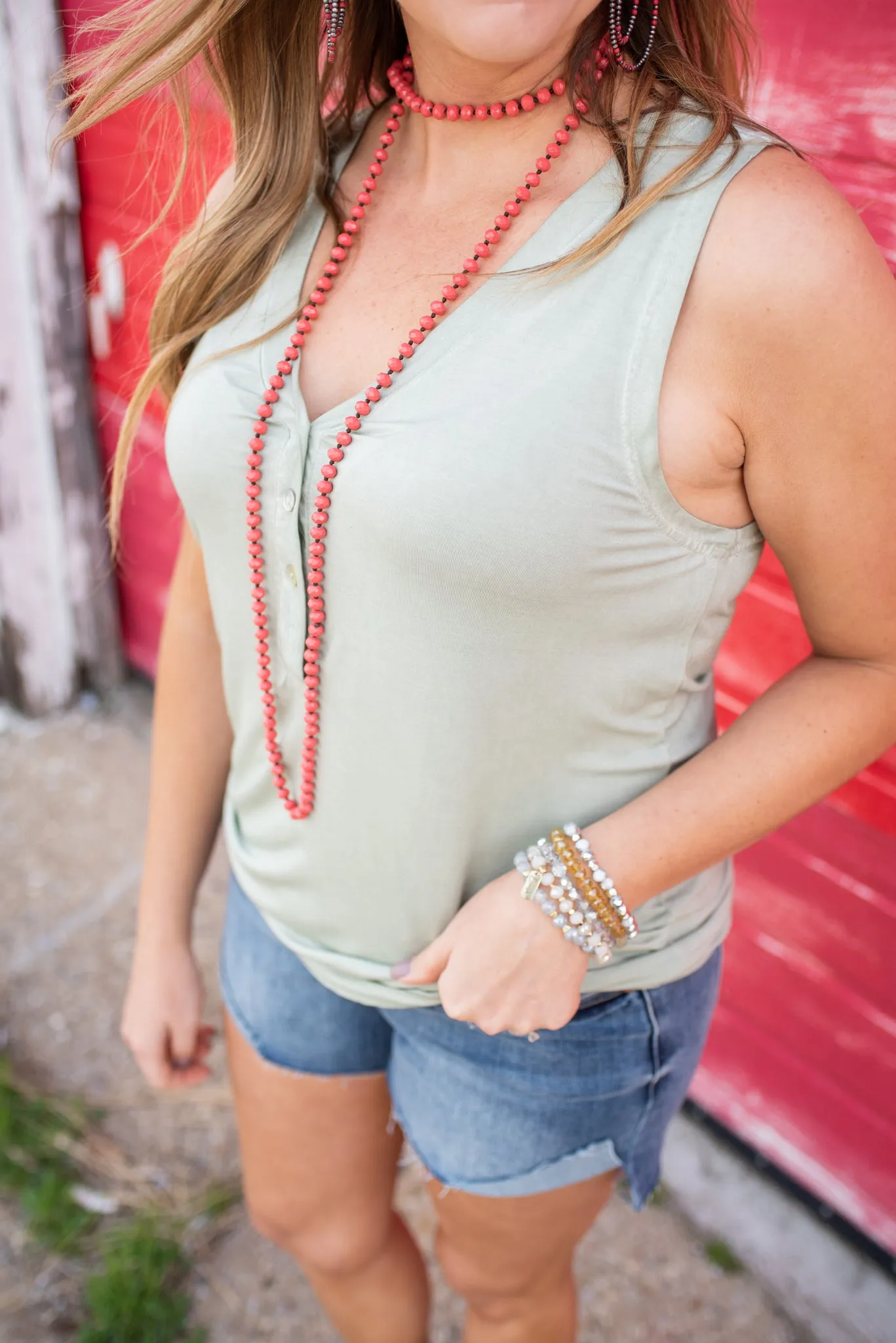 Front Button Sage Tank