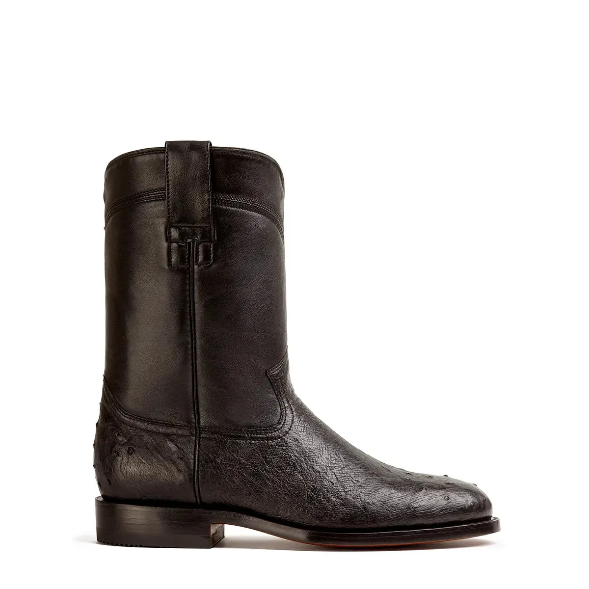 Galveston Smooth Ostrich Roper Boot - Black