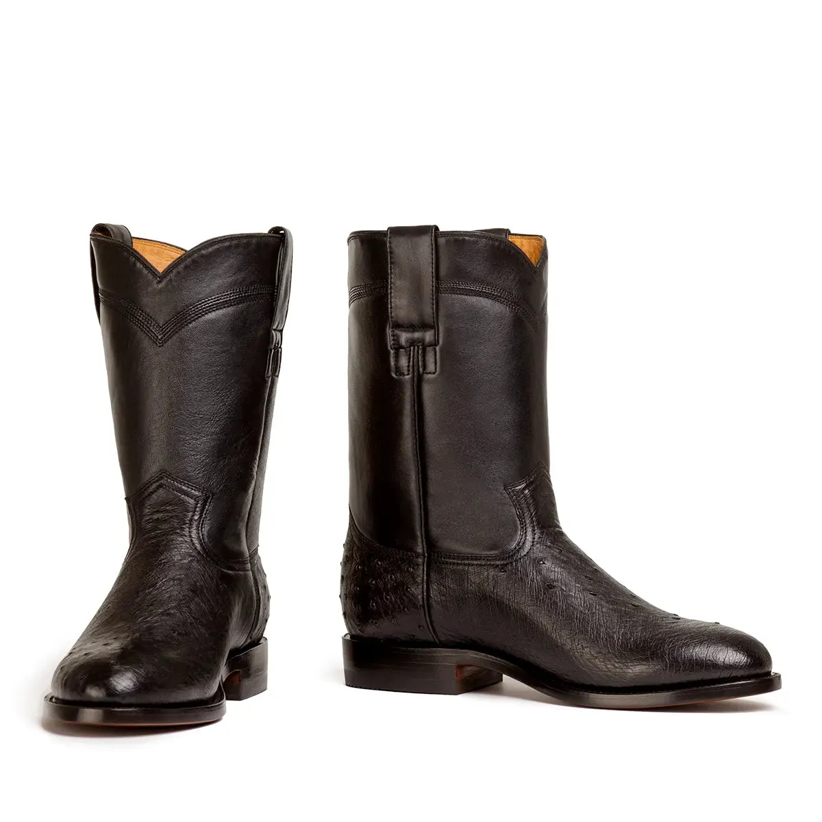 Galveston Smooth Ostrich Roper Boot - Black