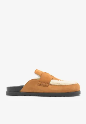 Go Mules in Naturel Suede and Ecru Shearling