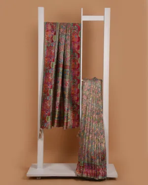 Gray Silk Viscose Jamdani Woven Saree With Silk Woven Blouse