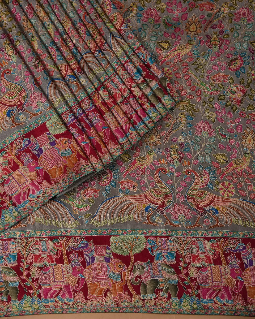 Gray Silk Viscose Jamdani Woven Saree With Silk Woven Blouse