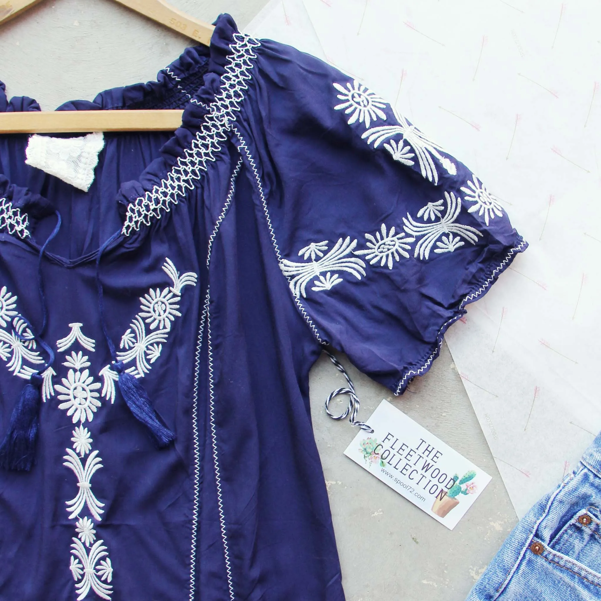 Harlow Embroidered Tunic in Navy