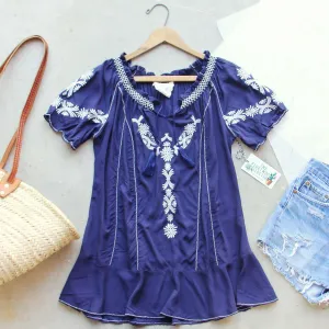 Harlow Embroidered Tunic in Navy