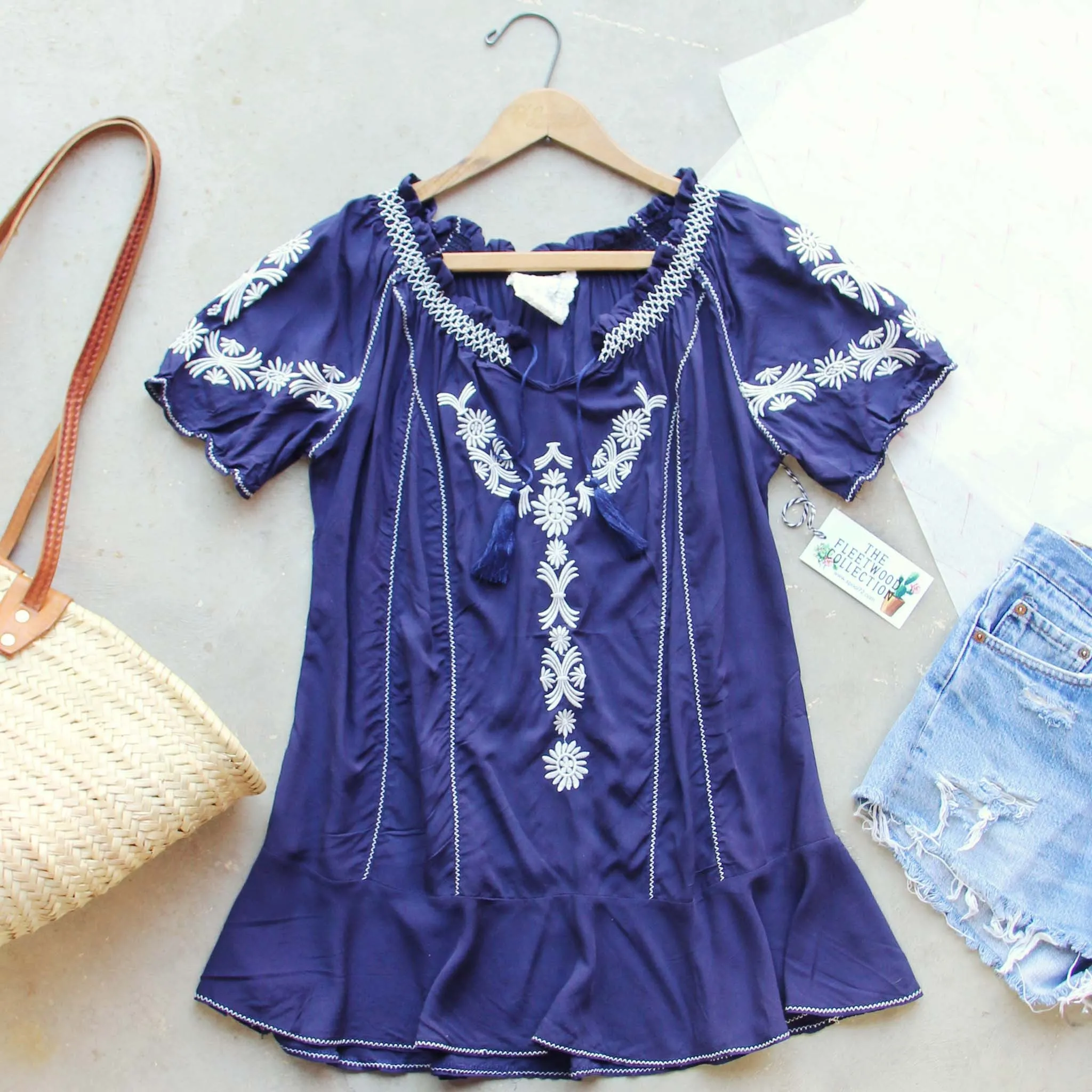 Harlow Embroidered Tunic in Navy
