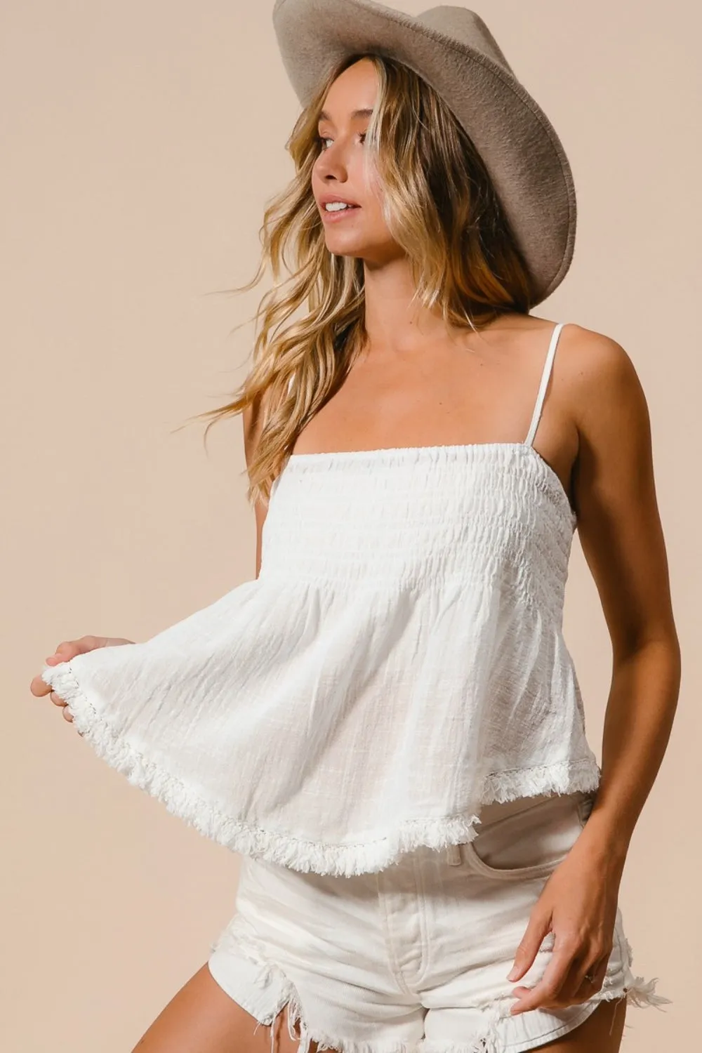 Hazel Blues® |  BiBi Fringed Hem Smocked Cami