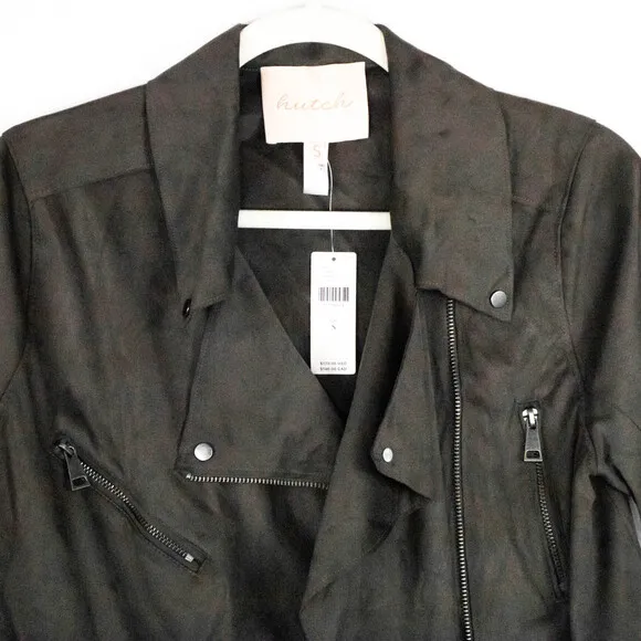 Hutch Anthropologie Brown Faux Suede Moto Jacket Women Size Small Lightweight