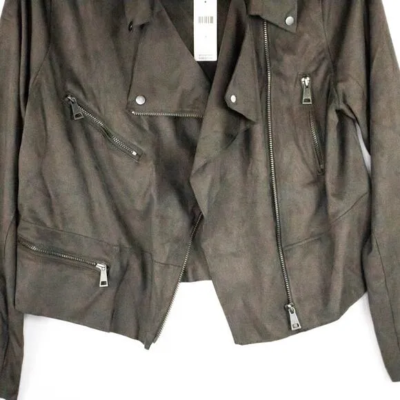 Hutch Anthropologie Brown Faux Suede Moto Jacket Women Size Small Lightweight