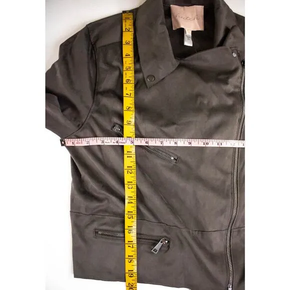 Hutch Anthropologie Brown Faux Suede Moto Jacket Women Size Small Lightweight