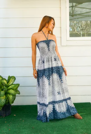 Indigo Mandala Tiered SunDress Maxi Dress