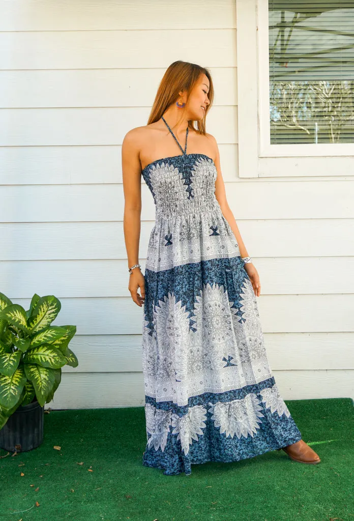 Indigo Mandala Tiered SunDress Maxi Dress