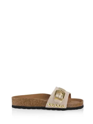 JAVA leer - Slippers | Sand / Champagne