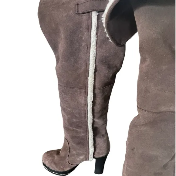 Kelsi Dagger Roselle platform brown suede/faux fur over the knee boots in sz7.5