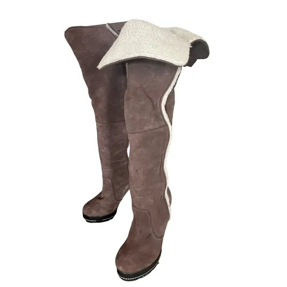 Kelsi Dagger Roselle platform brown suede/faux fur over the knee boots in sz7.5
