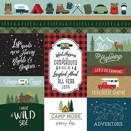 Let's Go Camping Collection Multi Journaling Cards 12 x 12 Double-Sided Scrapbook Paper by Echo Park Paper