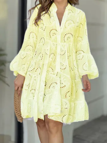 Lily V-Neck Loose Mini Dress with Flared Sleeves