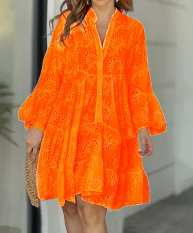 Lily V-Neck Loose Mini Dress with Flared Sleeves