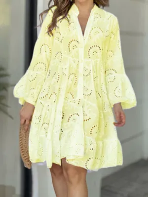 Lily V-Neck Loose Mini Dress with Flared Sleeves
