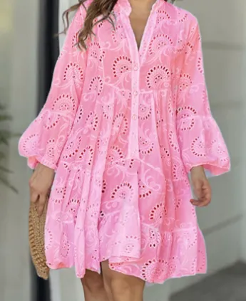 Lily V-Neck Loose Mini Dress with Flared Sleeves