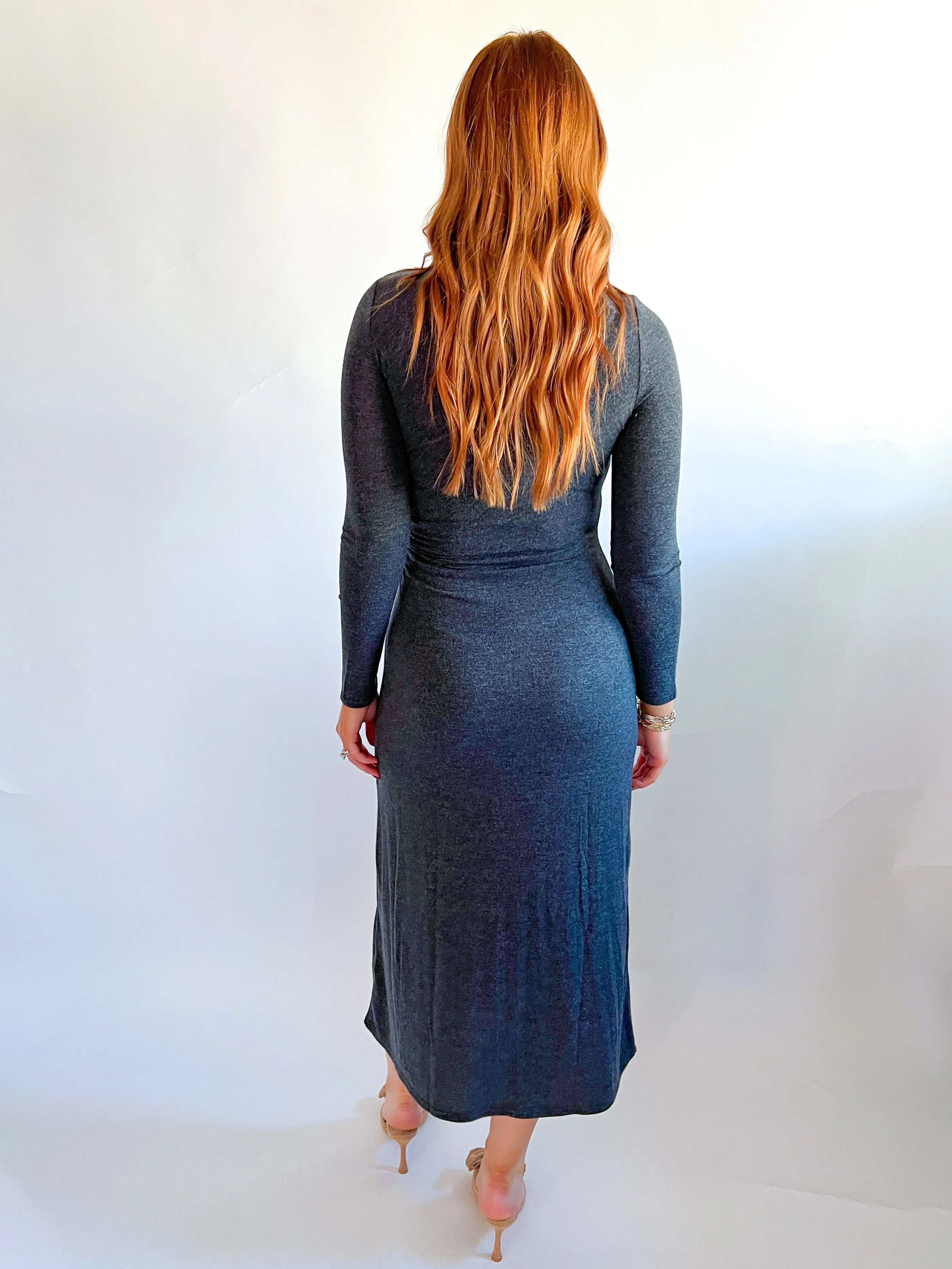 Margaret Charcoal Knit Midi Dress